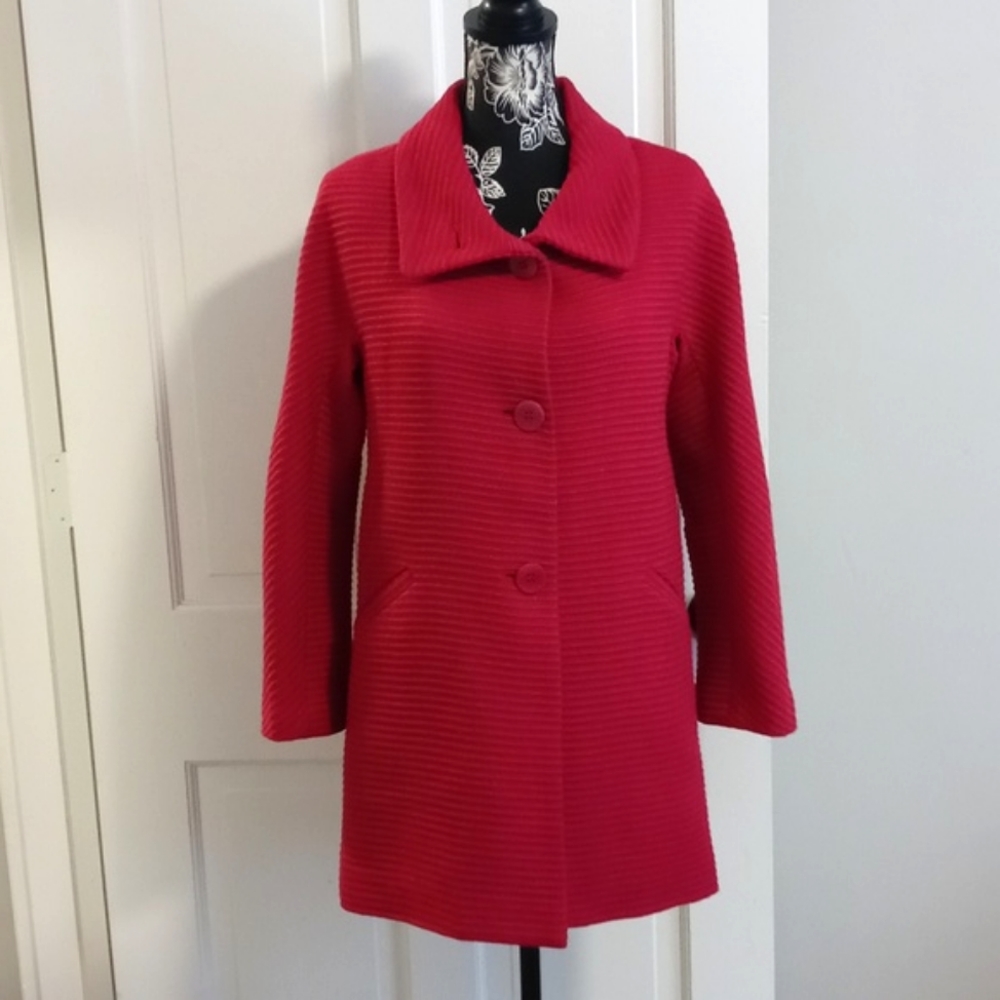 💓Talbots💓 - "Thinsulate" Fuchsia Wool Blend Ribbed Funnel Neck Coat
